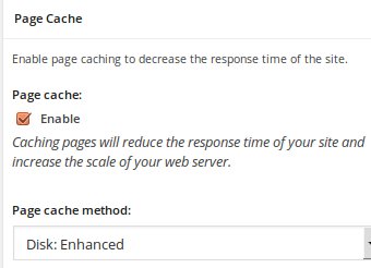 Screenshot from W3TC plugin General settings page, Page Cache section